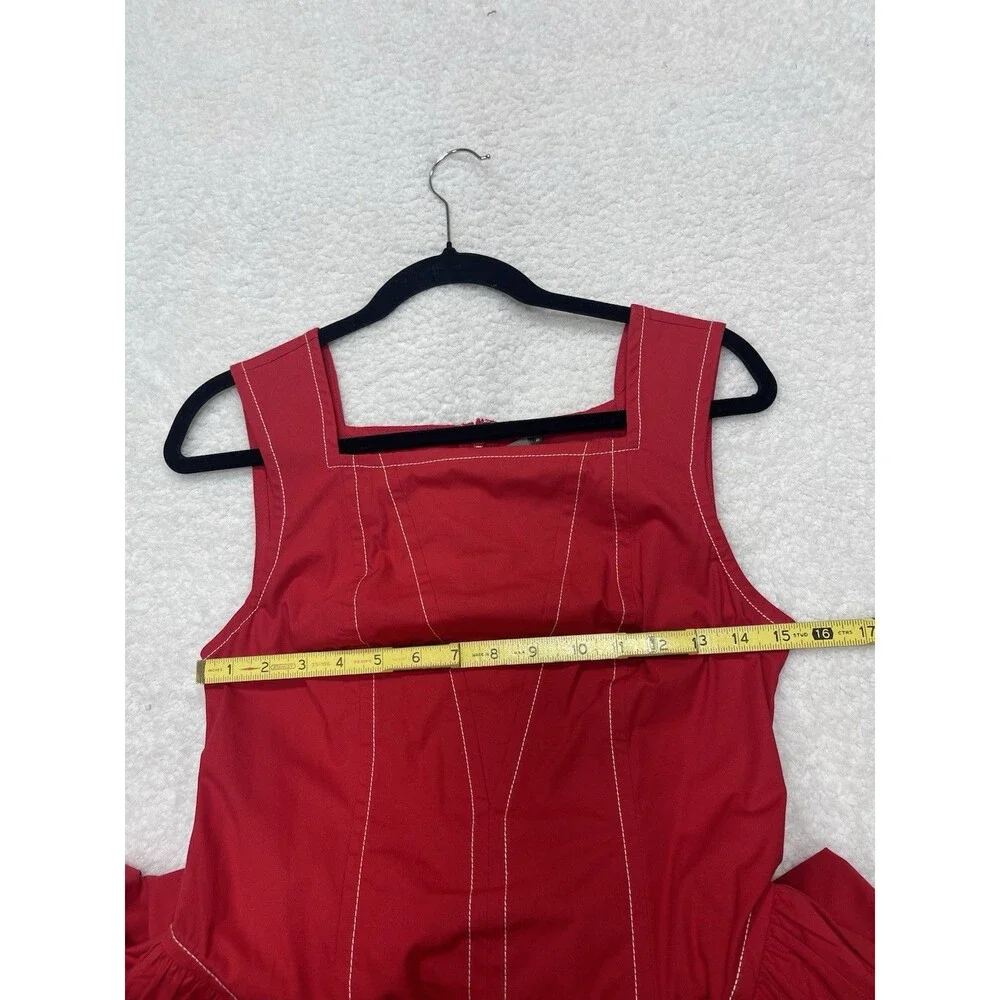 Anthropologie Midi Dress Red Cotton High Neck Holiday Preppy Boho Size XS NWT